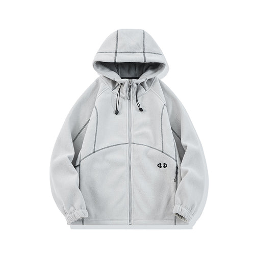 Unisex Oversize Fleece-Kapuzenjacke mit Kontrastnähten und Reißverschlusstaschen Shop Nory