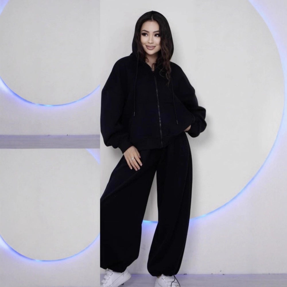 Damen nan übergroße Kapuzenjacke mit Reißverschluss und weite Jogginghose Lounge Set Shop Nory