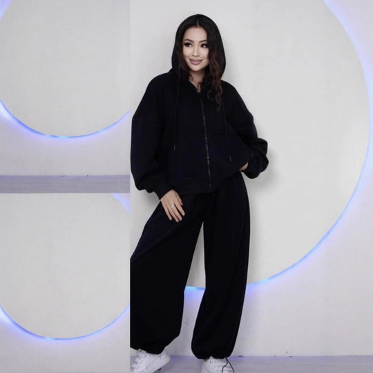 Damen nan übergroße Kapuzenjacke mit Reißverschluss und weite Jogginghose Lounge Set Shop Nory