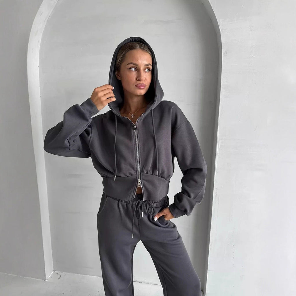 Damen Cropped Hoodie mit Reißverschluss