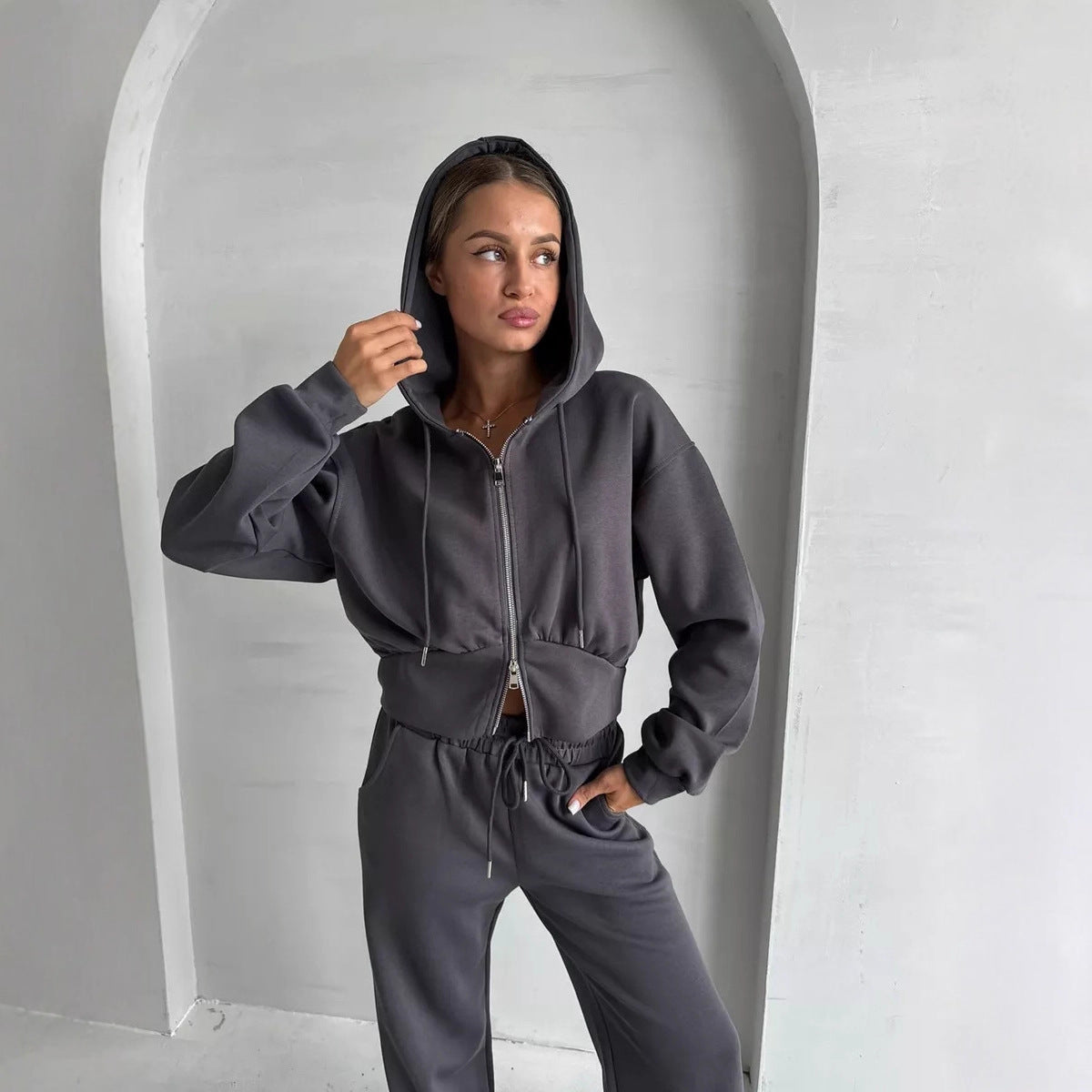 Damen Cropped Hoodie mit Reißverschluss