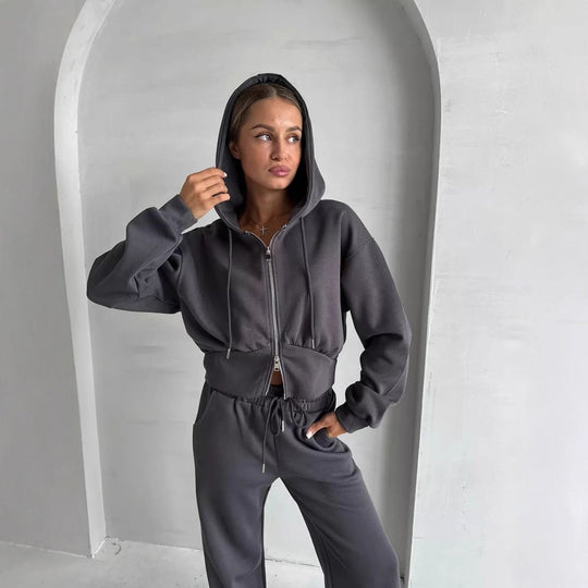 Damen Cropped Hoodie mit Reißverschluss