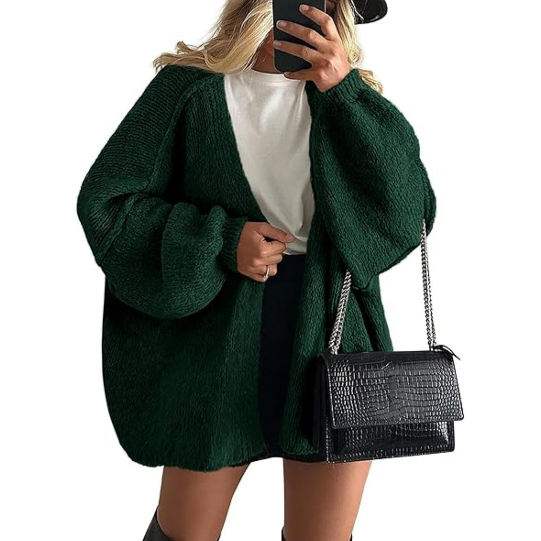 Damen Oversize Strickcardigan mit Ballonärmeln und offener Front Shop Nory