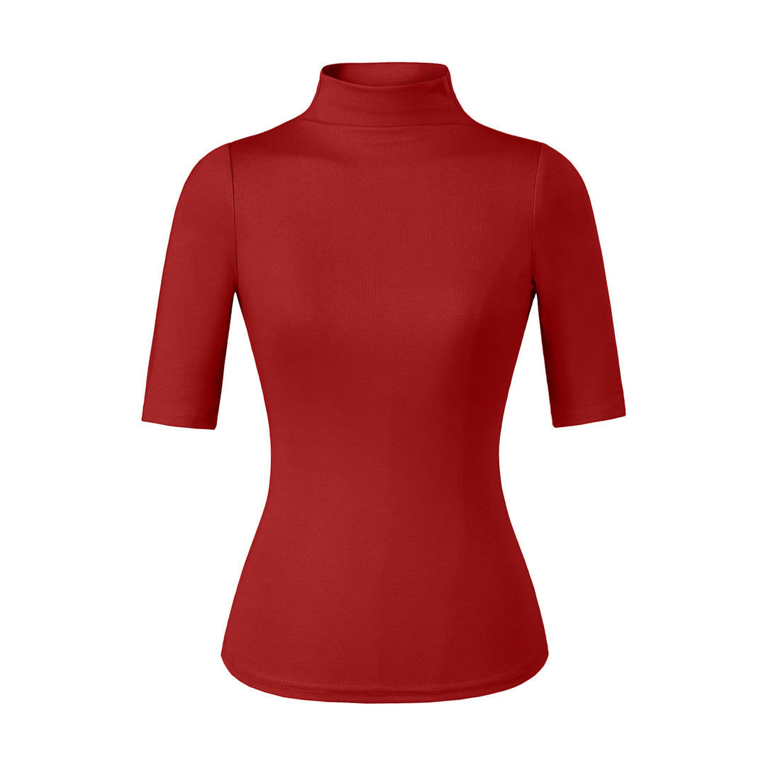 Damen Figurbetontes Stehkragen-Shirt mit halblangen Ärmeln Shop Nory