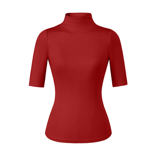 Damen Figurbetontes Stehkragen-Shirt mit halblangen Ärmeln Shop Nory