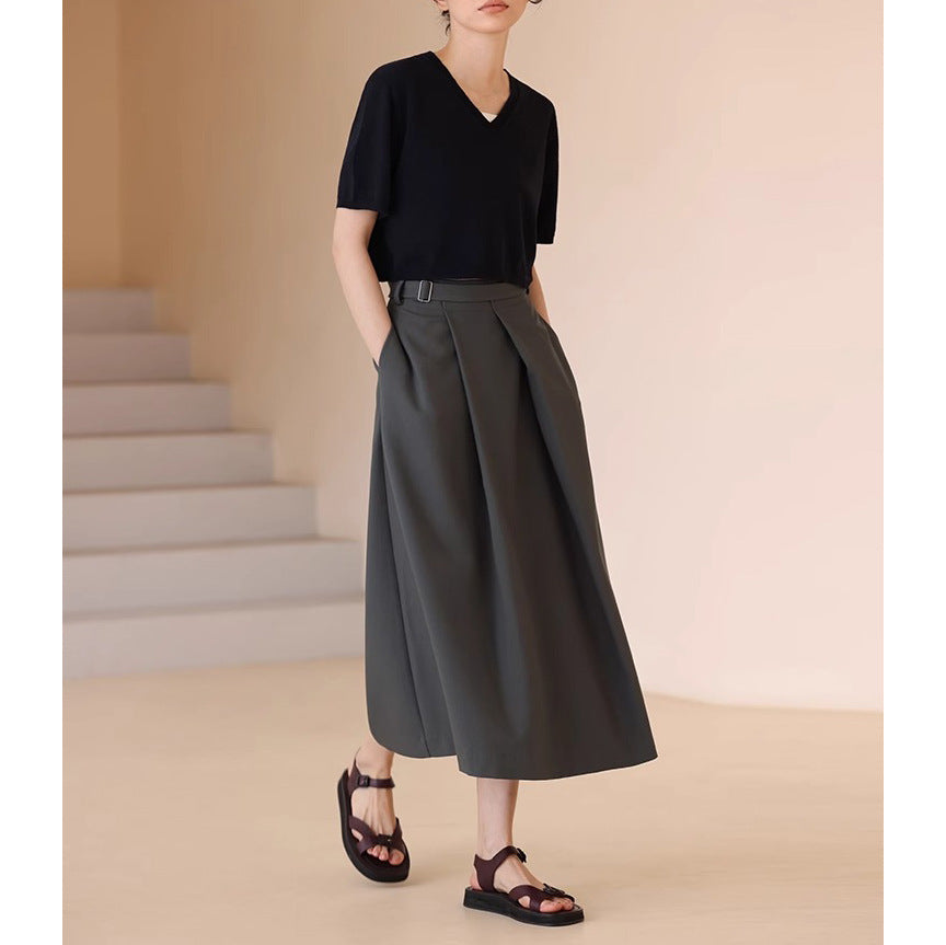 Damen Eleganter, weit geschnittener Maxirock mit Taillengürtel Shop Nory