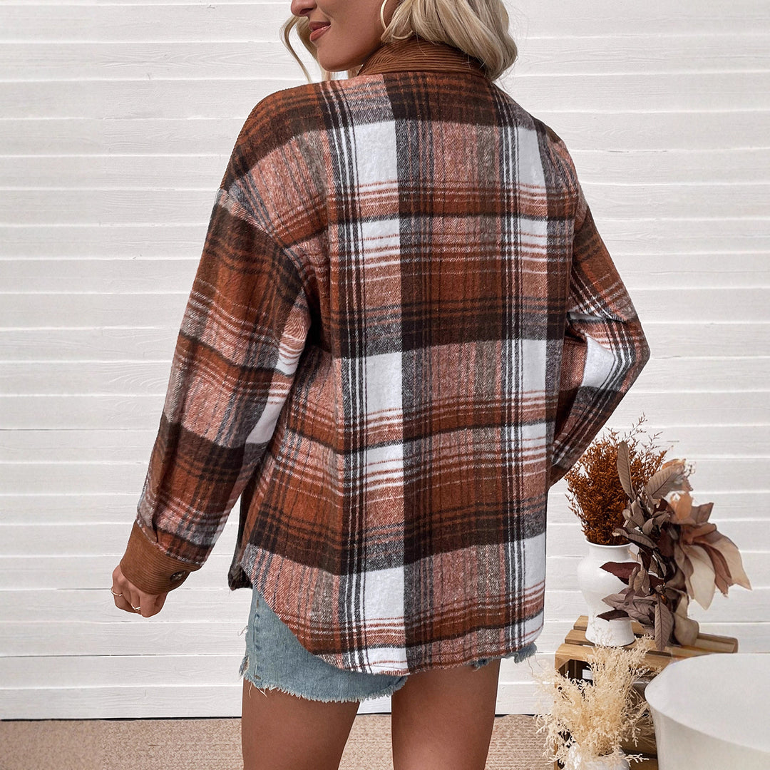 Damen Karierte Hemdjacke mit Cordbesatz und Oversize-Schnitt Shop Nory