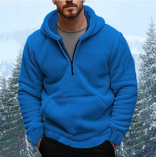Herren sherpa fleece-hoodie mit halbem Reißverschluss, Kapuze und großer Kängurutasche Shop Nory