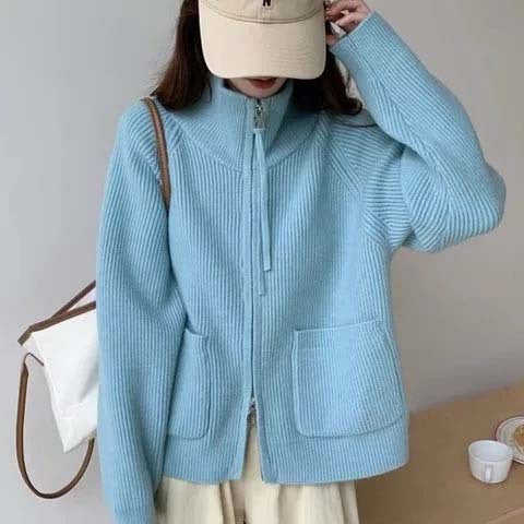 Damen Hochwertiger Strickjacke mit Reißverschluss Shop Nory