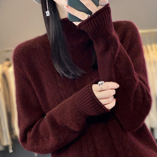 Damen Weicher Zopfstrick‑Mockneckpullover mit kaschmirähnlicher Haptik und verlängerten Rippbündchen Shop Nory