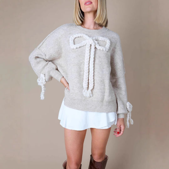 Damen Modischer Pullover mit dekorativem Knotendesign
