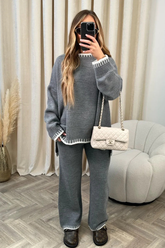 Damen nan lässiger Strick-Hausanzug mit Oversize-Pullover und weiter Strickhose Shop Nory