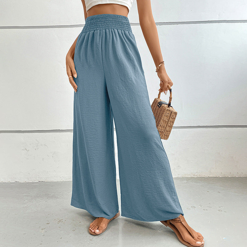 Damen Palazzo-Hose mit hohem, elastischem Rüschenbund und Eingrifftaschen Shop Nory