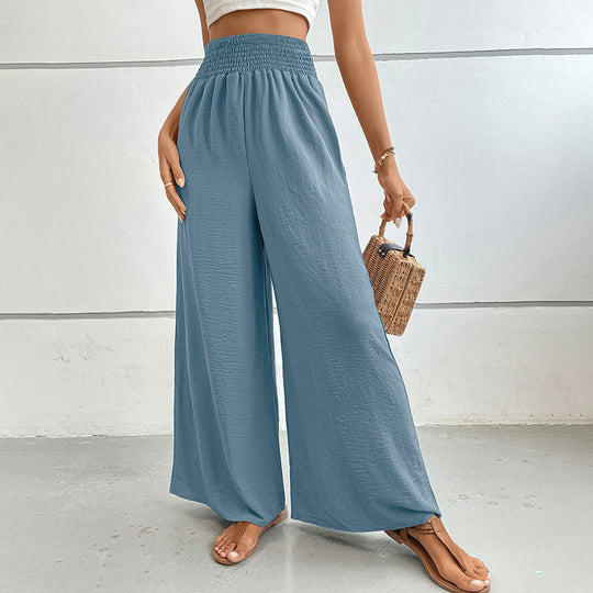 Damen Palazzo-Hose mit hohem, elastischem Rüschenbund und Eingrifftaschen Shop Nory