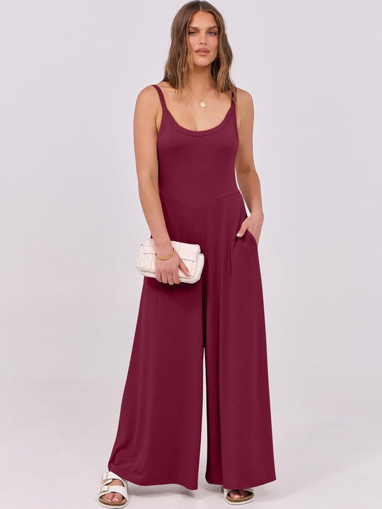 Damen eleganter Jumpsuit mit weitem Bein und komfortablem Schnitt