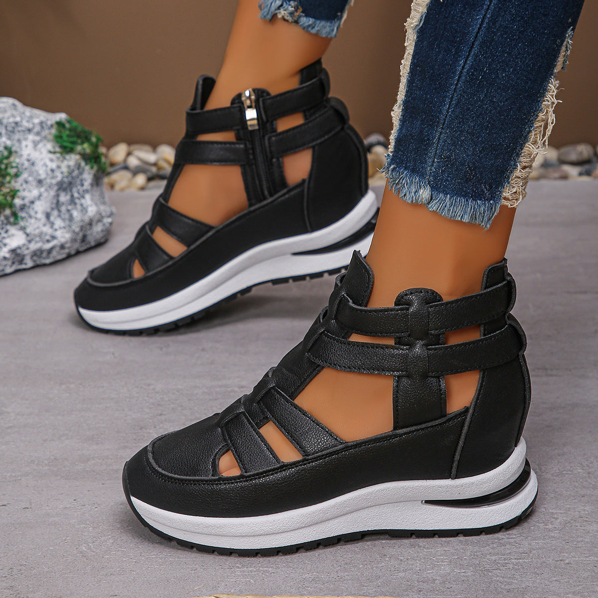 Damen Wedge-Sneaker mit verstellbaren Riemen und atmungsaktiver Sohle
