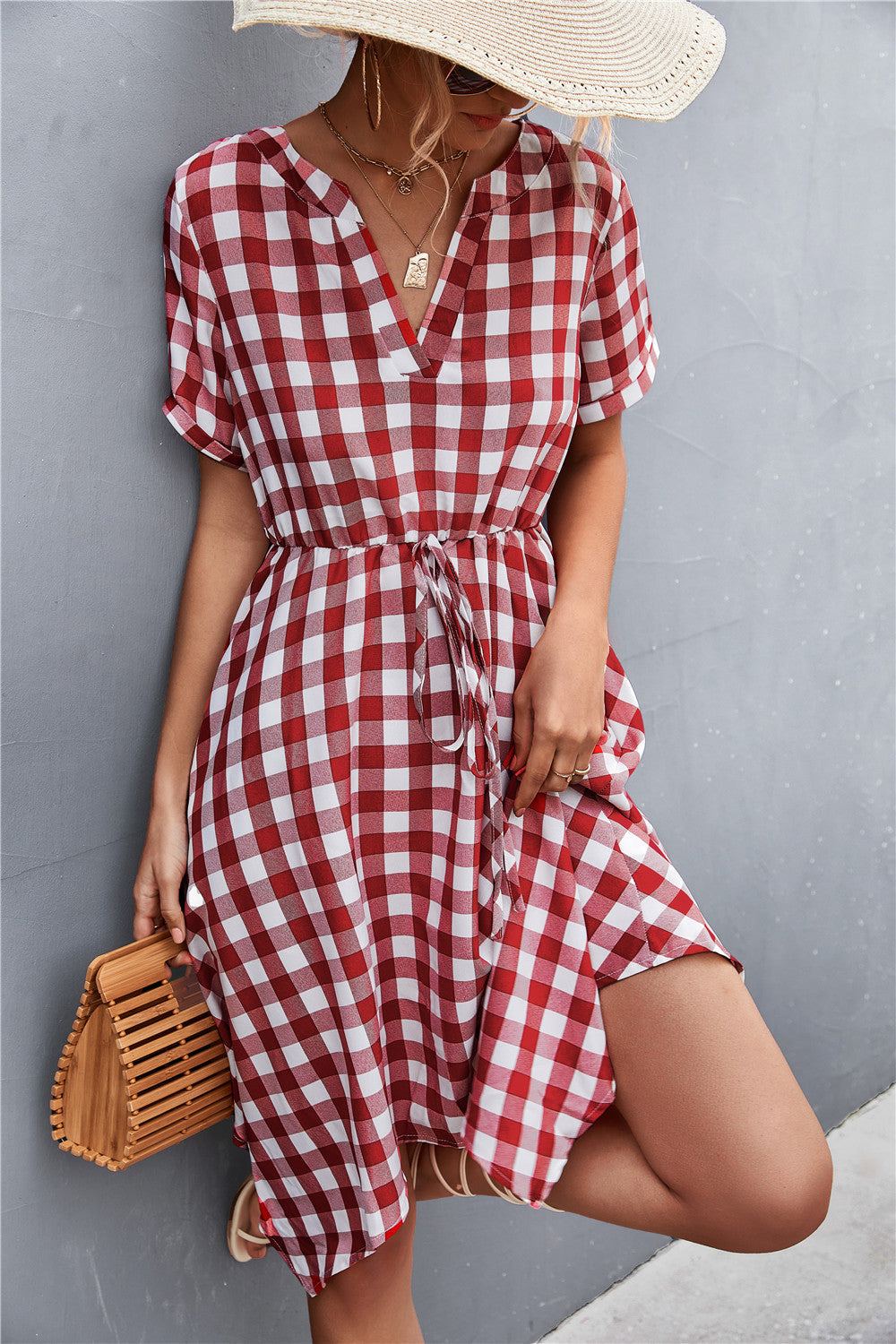Damen Midikleid mit modernen Karomuster Shopnory