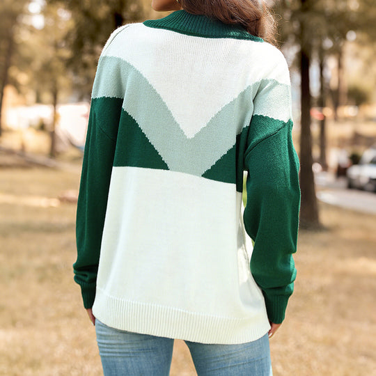 Damen Oversize-Strickpullover mit Chevron-Muster, Knopfleiste und Rippbund Shop Nory
