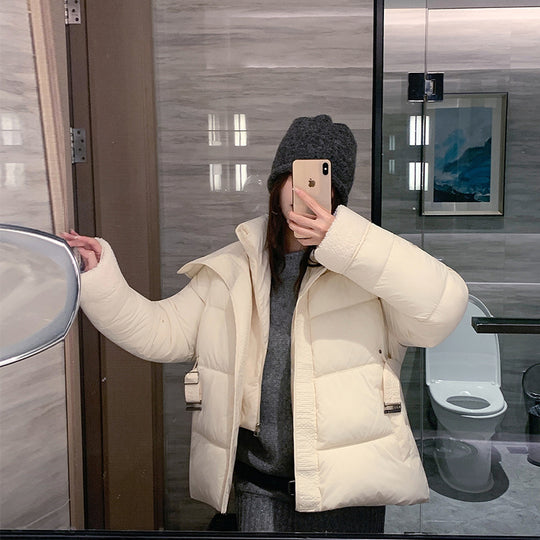 Damen nan kurz gesteppte Taillen-Pufferjacke mit kuscheligem Teddykragen und verstellbarem Schnallenriemen Shop Nory