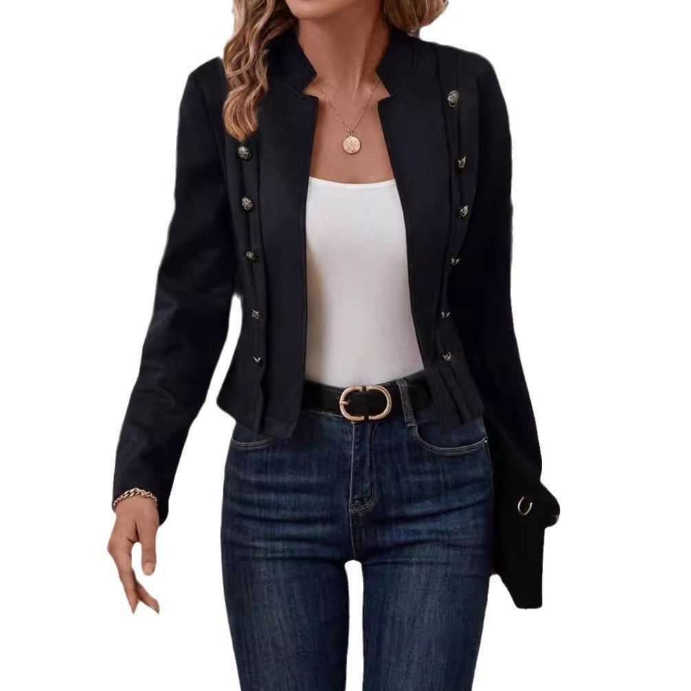Damen schicke Suede-Jacke mit dekorativen Knöpfen