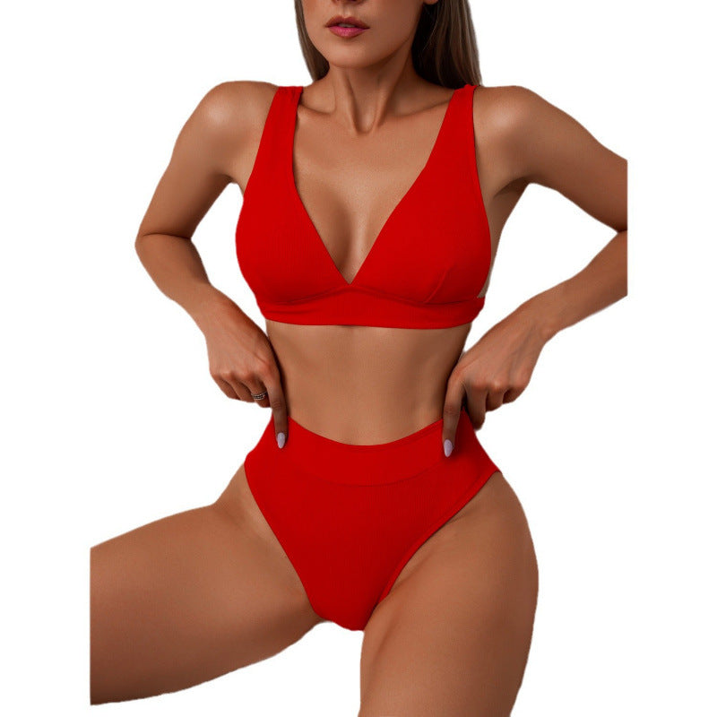 Damen Hoch geschnittener Bikini mit atmungsaktivem Oberteil und elastischem Bund Shopnory