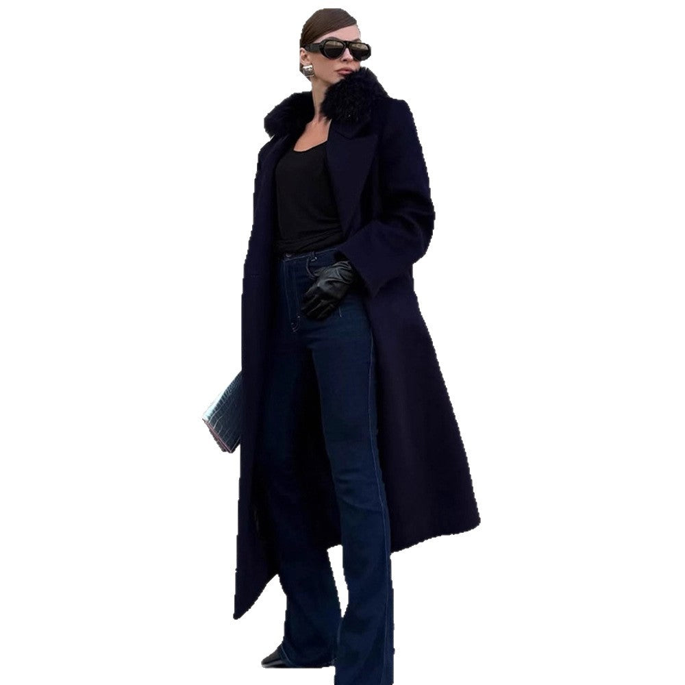 Damen langer Wollmix-Mantel mit großzügigem Kunstpelz‑Schalkragen und Oversize‑Schnitt Shop Nory