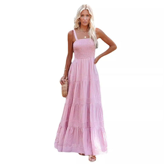 Damen Maxikleid mit gerafftem Oberteil und voluminösem Rock Shopnory