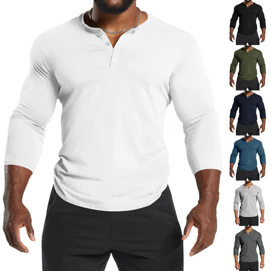 Herren Langarm-Henley-Shirt aus atmungsaktivem Baumwollmix mit Knopfdetails