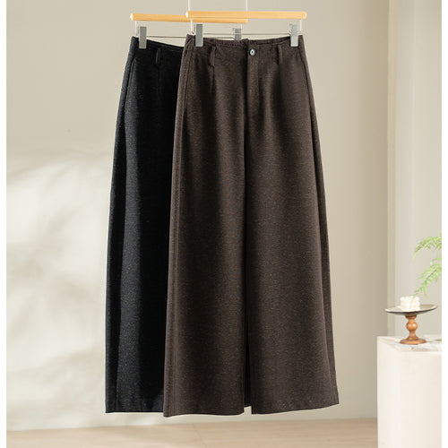 Damen Elegante hochtaillierte Wollblend-Palazzohose mit Bundfalten und geradem Bein Shop Nory
