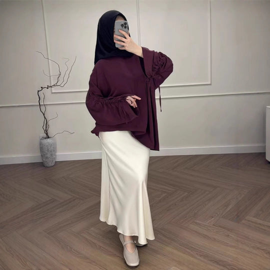 Damen Hochtaillierter Satin-Maxirock mit seidenähnlichem Fall und eleganter Trompetenform Shop Nory