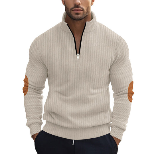 Herren Strickpullover mit modernem Reißverschluss und eleganten Ellbogenpatches