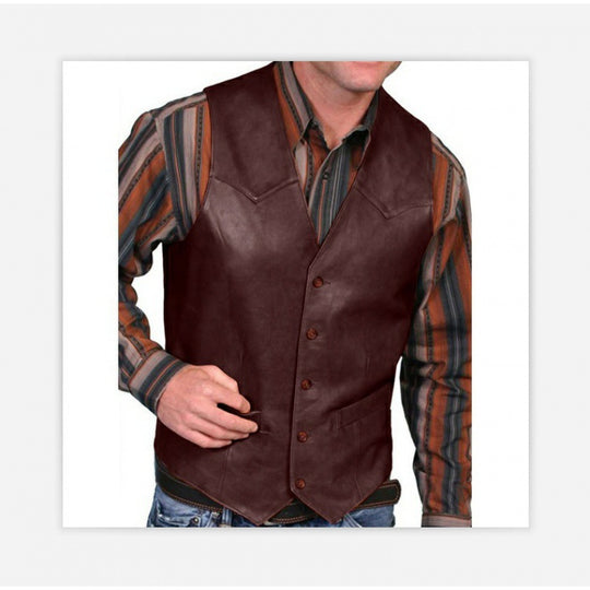Herren taillierte Lederweste mit Western-Details, V-Ausschnitt und zwei Eingrifftaschen Shop Nory