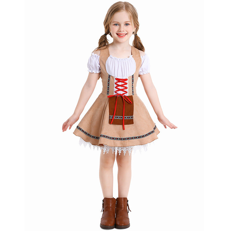 Damen nan traditionelles Kinderdirndl mit Schnürmieder, Spitzenunterrock und dekorativer Schürze Shop Nory