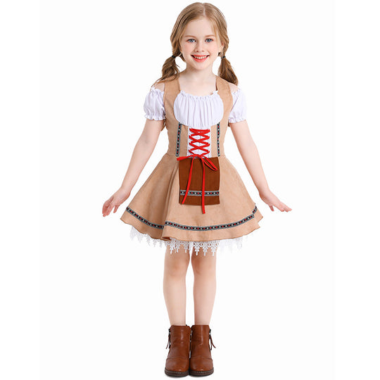 Damen nan traditionelles Kinderdirndl mit Schnürmieder, Spitzenunterrock und dekorativer Schürze Shop Nory