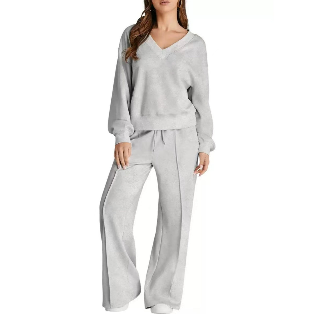 Damen Lässiges V-Ausschnitt Freizeit-Set mit weiter Jogginghose Shop Nory