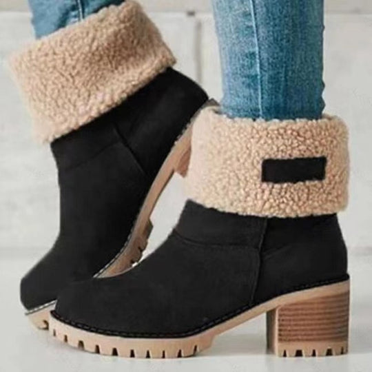 Damen Gefütterte Ankle-Boots mit Lammfell-Umschlag und profiliertem Blockabsatz Shop Nory