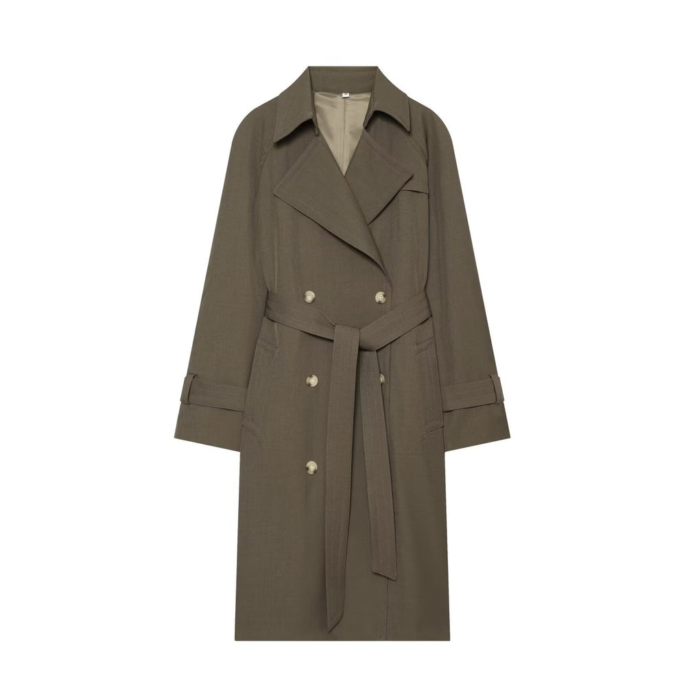 Damen Doppelreihiger Trenchcoat mit Taillengürtel und Raglanärmeln Shop Nory