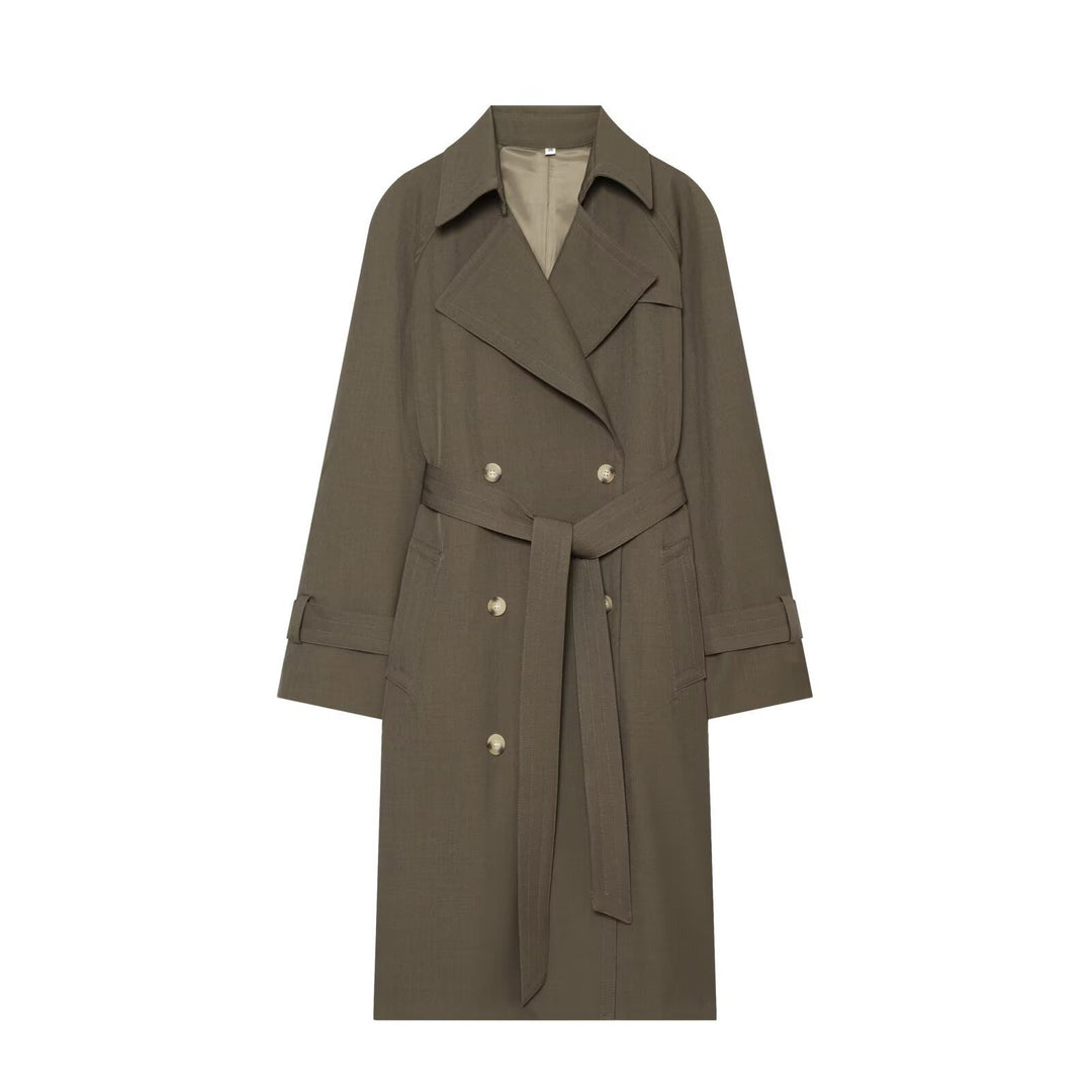 Damen Doppelreihiger Trenchcoat mit Taillengürtel und Raglanärmeln Shop Nory