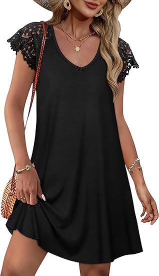 Damen Sommerkleid mit eleganten Spitzenärmeln und floralem Muster