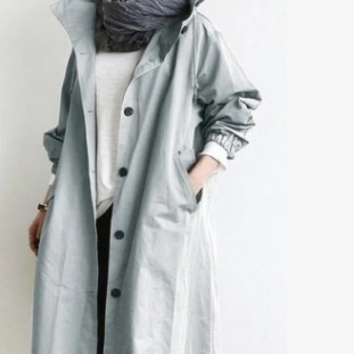 Damen nan leichter oversized Regenmantel mit Kapuze und verdeckter Knopfleiste Shop Nory