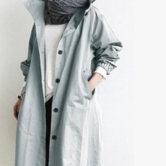 Damen nan leichter oversized Regenmantel mit Kapuze und verdeckter Knopfleiste Shop Nory