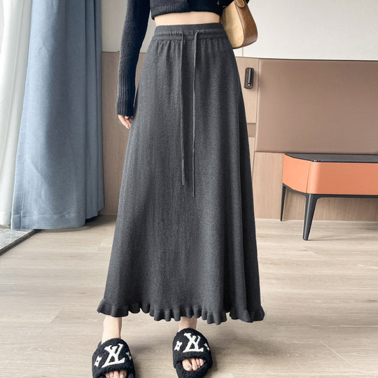 Damen Eleganter und fließender Maxirock mit Volantabschluss Shop Nory