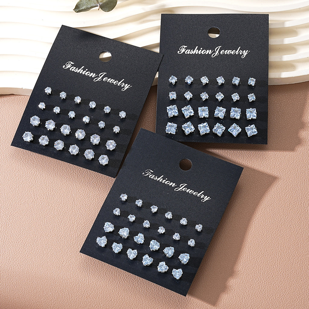Damen Ohrstecker Set mit funkelnden Zirkonia und variierenden Größen Shop Nory