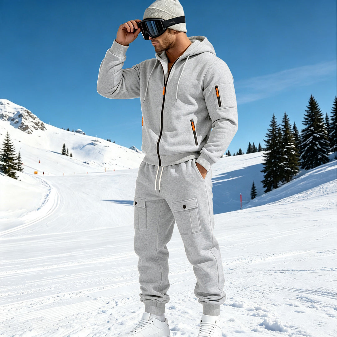 Herren Komfort-Fleece Hoodie mit Reißverschluss, Kapuze und Utility-Ärmeltasche Shop Nory