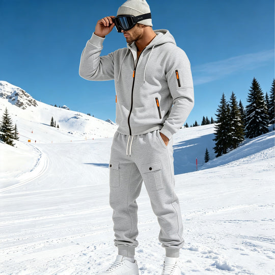 Herren Komfort-Fleece Hoodie mit Reißverschluss, Kapuze und Utility-Ärmeltasche Shop Nory