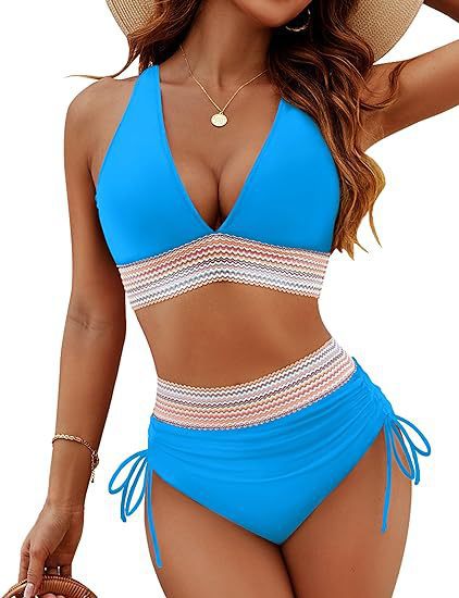 Damen Bikiniset mit hohem Bund und verstellbaren Rüschen
