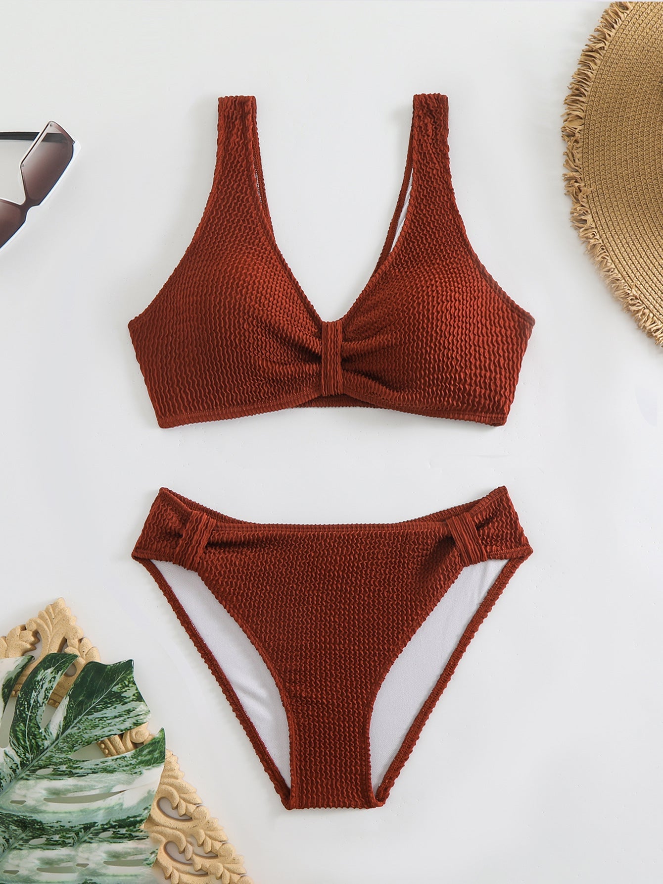 Damen strukturierter Bikini mit versetztem Band