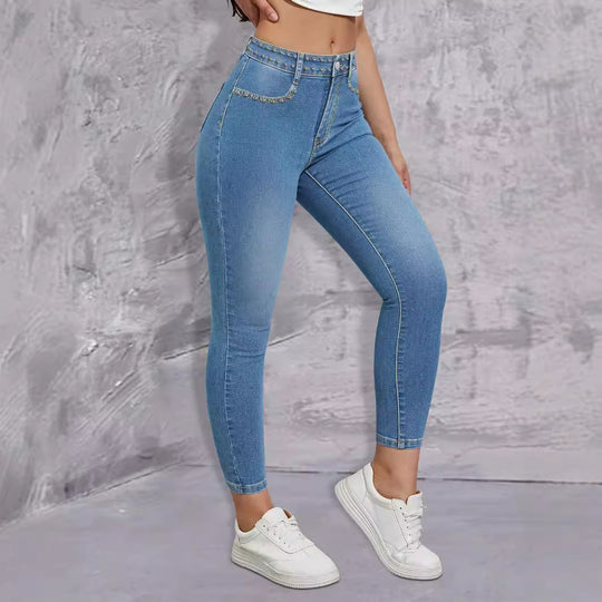 Damen Hochtaillierte Skinny-Jeans mit Strassbesatz und knöchellangem Schnitt Shop Nory