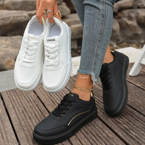 Damen Plateau-Sneaker mit goldener Zierkante und gepolstertem Komfortfußbett Shop Nory