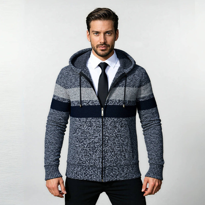 Herren Strukturiertes Kapuzencardigan mit Kontraststreifen und durchgehendem Reißverschluss Shop Nory